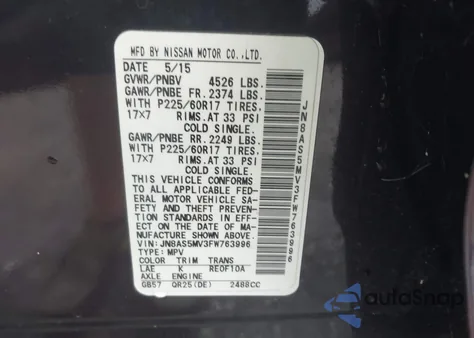 2015 Nissan Rogue Select S from USA, damaged, VIN JN8AS5MV3FW763996